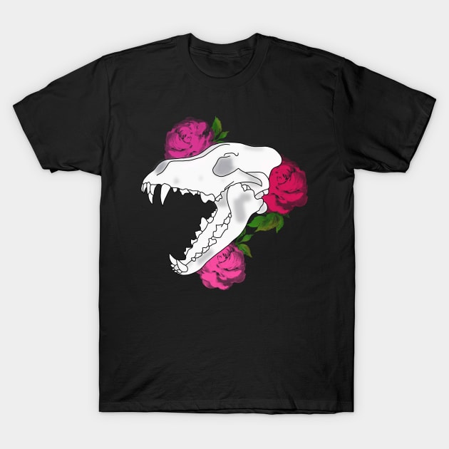 Floral Wolf Skull T-Shirt by TheRainbowPossum